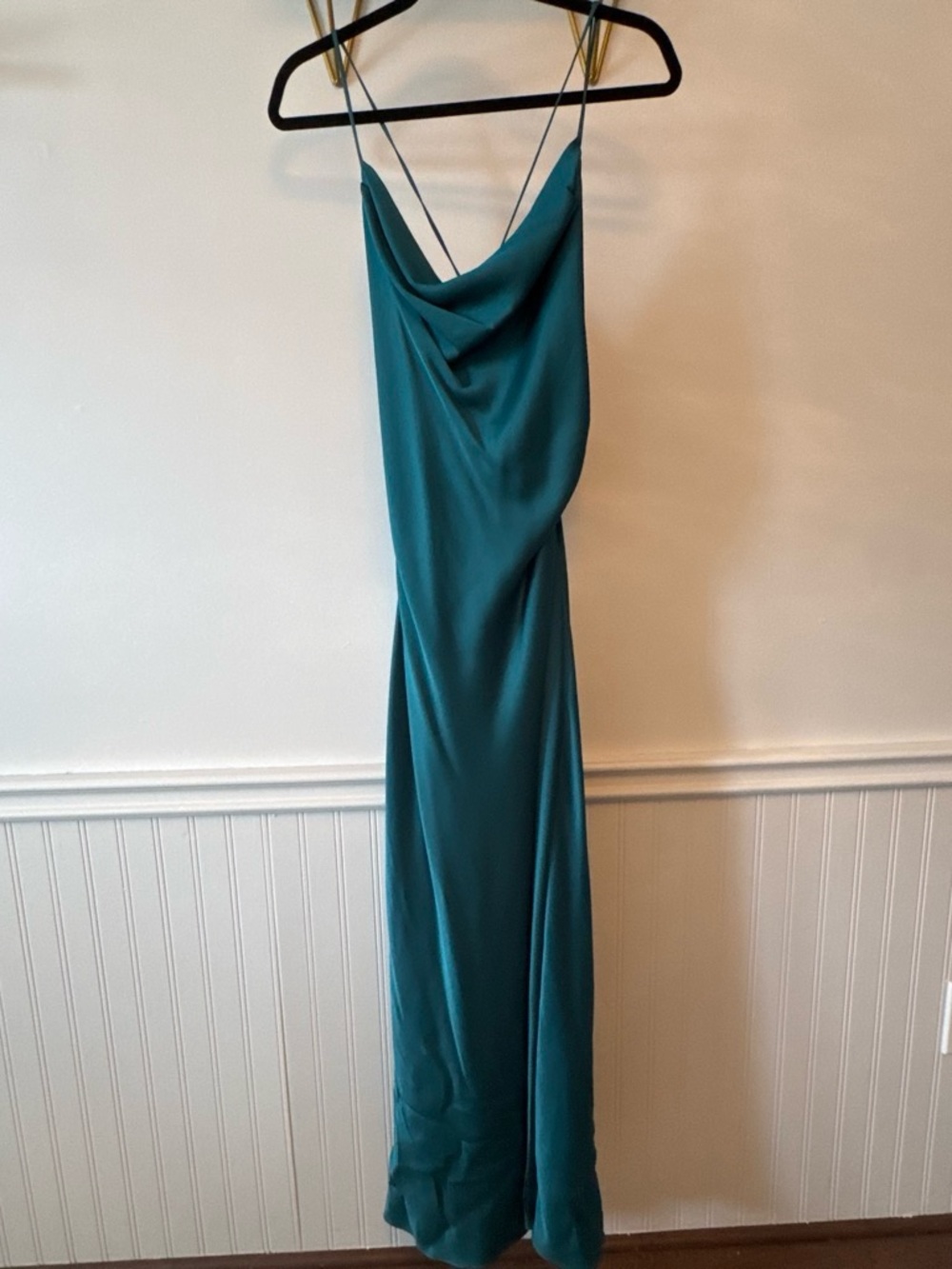 Teal Slip Maxi Dress with Cowl Neck